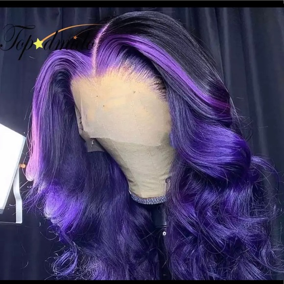 Black purple highlight wig